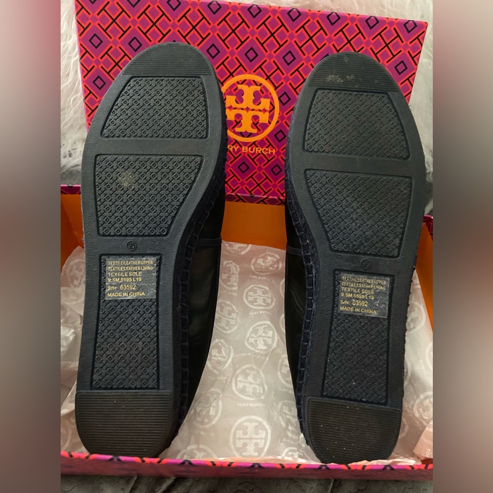 Authentic Tory Burch Ines Espadrille Mesh 
Leather Silk Suede Malachite/Navy - Picture 5 of 13